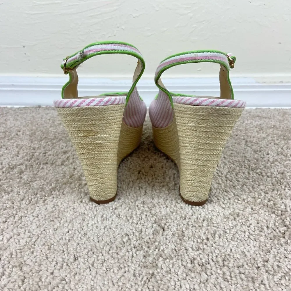 Lilly Pulitzer Hotty Espadrilles Wedge Shoes - Pink & White Stripe